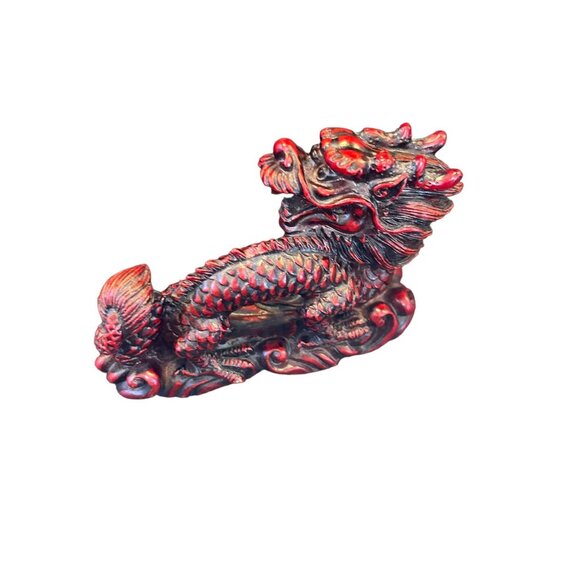 Vintage Small Mini Resin Red Chinese Dragon Figurine Sculpture Feng Shui 2" x 3" - Picture 5 of 10